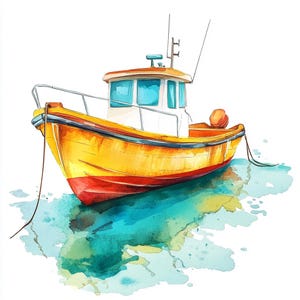 8 Clipart di barche, acquerello, arte di barche colorate, grafica digitale stampabile nautica, illustrazioni di alta qualità, PNG, artigianato di carta, diari di spazzatura
