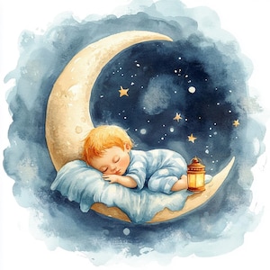 8 meisje baby op maan clipart nachtelijke hemel babyshower png aquarel afdrukbare hoge kwaliteit png-bestand digitale download ongewenste tijdschrift papier ambachten bestand