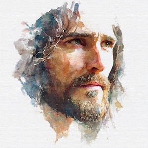 Puede incluir: Retrato en acuarela de un hombre con barba, en tonos marrones, azules y blancos. La obra presenta un perfil del rostro del hombre, con énfasis en sus ojos y vello facial. El estilo es artístico y expresivo.