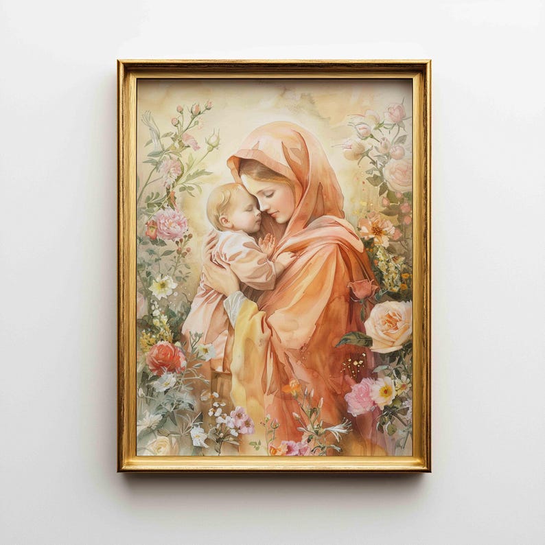 Mother Mary and Baby Jesus Printable Wall Art, Catholic Religious ...