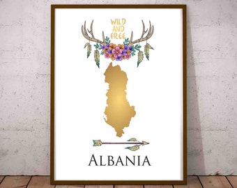 Carte de l’Albanie de l’Albanie Wall Art Cadeaux albanais Albanais Albanie Affiche Albanie Souvenir Albanie Présent Pays Carte Art Boho Impression Numérique