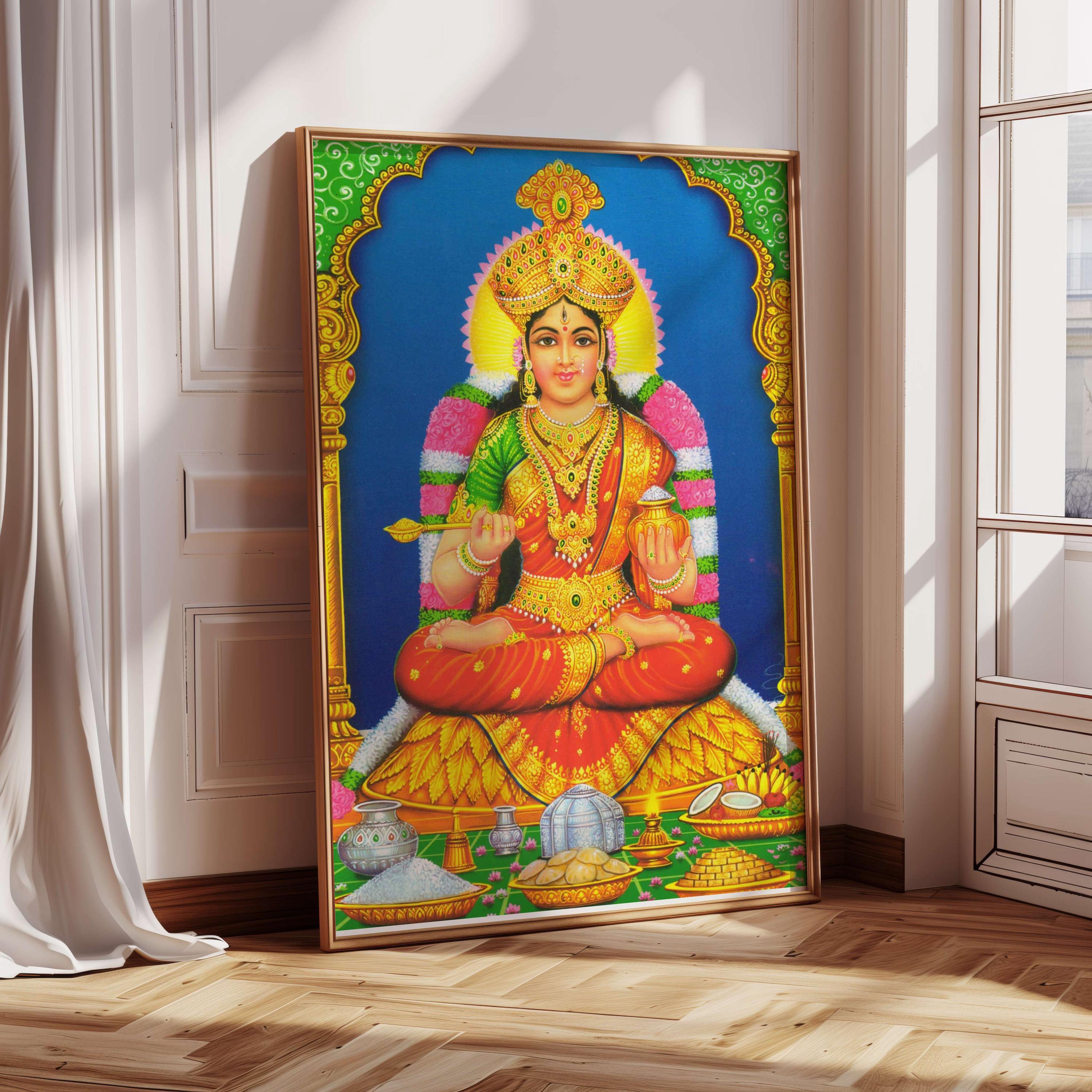 Goddess Lakshmi Annalakshmi Digital Print Vintage Hindu God Poster