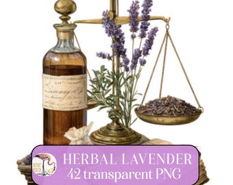42 Herbal Clipart, Lavender Junk Journal Paper, Herbarium Pages, Herbs Clip Art Digital Scrapbook Vintage apothecary decor High Quality PNG