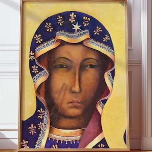 Our Lady Virgin Mary of Czestochowa Poland, Face of Madonna and Child Digital Print Wall Art Vintage Poster Black Madonna Icon Printable JPG