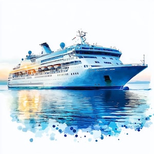 8 Clipart bateau de croisière aquarelle voile Clip Art bleu bateau à vapeur nautique numérique téléchargement haute qualité PNGs Paper Craft Junk Journal