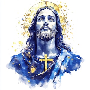 8 Jesus Clipart Modern Graphic Design Clip Art Watercolor High Quality PNGs Christian Digital Jesus Portrait Image Paper Craft Junk Journal