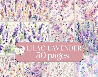 Lavender Scrapbook Paper Junk Journal Kit Pages Printable Cottagecore Clipart Lilac Dreamy Pastel Floral Background, Romantic Cottage Garden