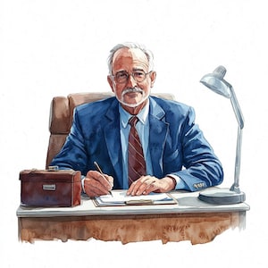 8 imágenes prediseñadas de anciano escribiendo y mecanografiando, gerente de oficina, imágenes prediseñadas de anciano, acuarela, imágenes PNG imprimibles de alta calidad, manualidades, revistas basura