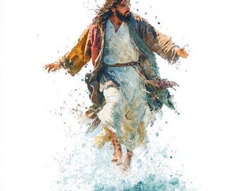 8 Jesus på havet Clipart Gående på vatten Akvarellbild Målning Utskrivbar Högkvalitativa PNG:er Kristen Katolsk Digital Konst Skräpjournaler