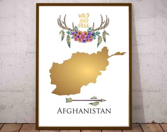 Carte Afghanistan Carte de l'Afghanistan Wall Art Poster DIGITAL Afghanistan Print Kaboul Afghanistan Gift