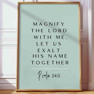 Psalm 34:3, Magnify The Lord With Me, Bible Verse Green, Scripture Print Digital, Bible Chapter Poster, Faith Graphics, Christian Wall Art