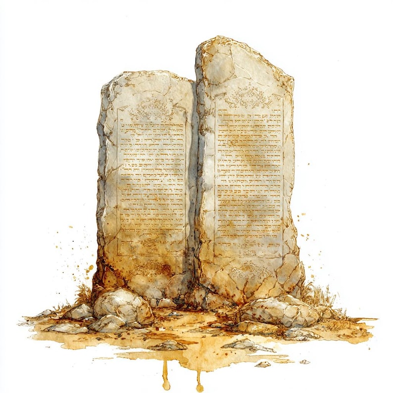 Line Drawingsof Two Stone Tablets 8 Two Tablets of Ten Commandments Clipart Moses Stone Graphic, Old ...