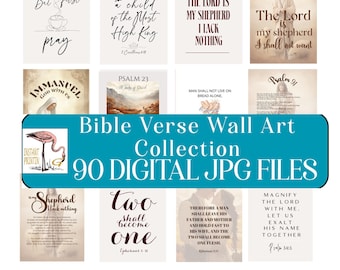 Bible Verse Psalm 23 Printable Scripture Posters, Christian Wall Art Bundle 90 Set, Home Decor Gallery Digital Download