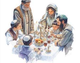 8 Jewish Family Shabbat Clipart Digital Watercolor Printable Paper Crafts Junk Journals High Quality PNGs Israel Scrapbook Commercial Use