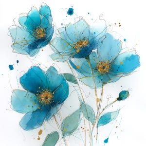 8 Abstract Blue Translucent Flowers Clipart, Watercolor Printable, Digital PNGs, Instant Download, Paper Crafts, Junk Journals, Scrapbooking