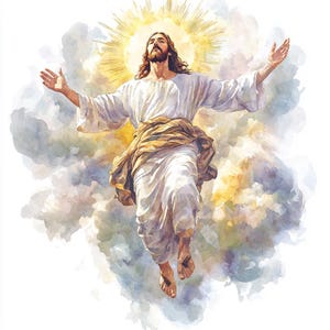 8 imágenes digitales imprimibles de la Ascensión de Jesús, imágenes prediseñadas de acuarela de Jesús, diseño católico, paquete de descargas, arte mural de Pascua, diarios basura de fe