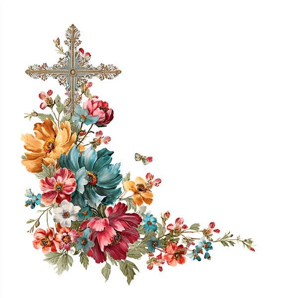 Text Frame Cross 8 Floral Cross Frame Clipart, Corner Border Watercolor Printable ...