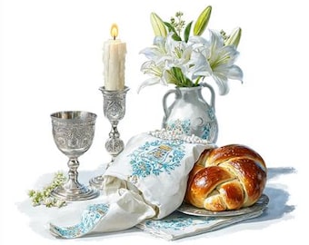 8 Shabbat Clipart Traditional Jewish Candles Digital Watercolor Printable Paper Crafts Junk Journals High Quality PNGs Commercial Use Print