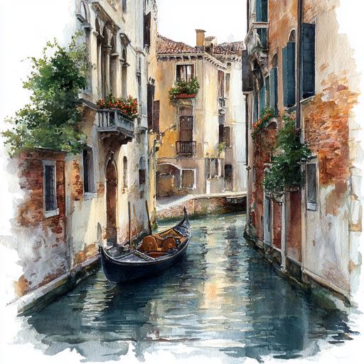 8つのヴェネツィアの水彩画クリップアート、イタリアの風景画の水彩画