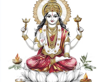 8 Lakshmi PNG Clipart Hindu Goddess Clip Art Hindu Gods Lakshmi Print Digital Download Watercolor Design Bundle Paper Crafts Junk Journals
