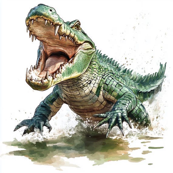 ワニのクリップアート8点 水彩画 印刷可能 ワニ 野生動物 デジタル
