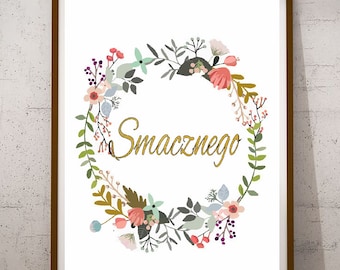Poland Wall Art Polish Wall Hanging Polish Language Smacznego, Home Decor POSTER Polish Folk Art Polish Sign Polish Printable, Housewarming