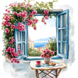 8 bloemen venster clipart rozen bloemen aquarel afdrukbare zeezicht hoge kwaliteit PNG's digitale download ongewenste tijdschriften papier ambachten plakboek