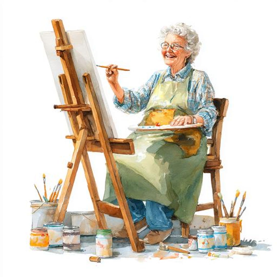 8 Old Painter Clipart Granny Painting, Elderly Artist Man Woman ...
