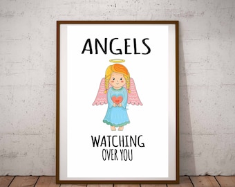 Guardian Angel Wall Decor, Quotes for Kids, Little Angel with Heart, Nursery Quotes, Kids Room, Kids wall art, Kids Printable Quote, Print