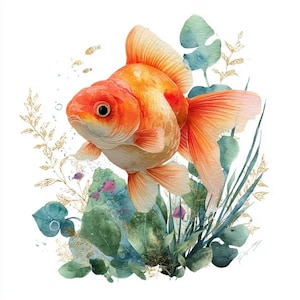 8 guldfiskar Clipart, gyllene fiskar, utskrivbara akvarellbilder, PNG-bilder, digital nedladdning, papperspyssel, skräpjournaler, kommersiellt bruk, scrapbooking POD