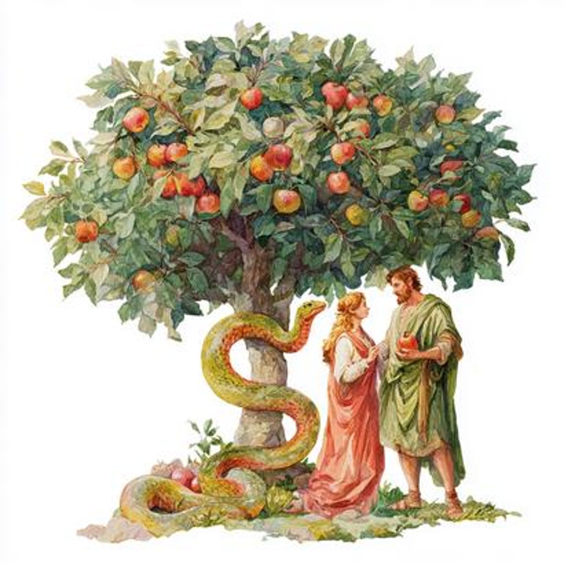 8 Adam and Eve Clipart in the Garden of Eden Watercolor Printable, Old ...