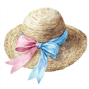 8 Women's Summer Sun Hat Clipart Vintage Hat Watercolor Printable Art ...