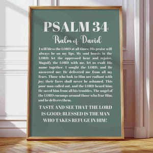 Psalm 34:1-8, I will bless the Lord at all times; Psalm 34 Wall Art, Psalm 34 PNG, Green Scripture Print, Bible Chapter Poster, Bible Verse
