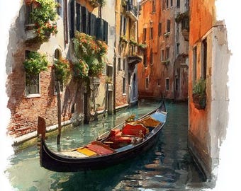 8つのヴェネツィアの水彩画クリップアート、イタリアの風景画の水彩画