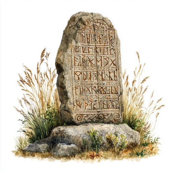 8つのルーン石のクリップアート、古代ルーン石板の水彩画印刷可能