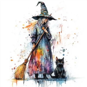 8 Halloween heks clipart aquarel clipart oude donkere enge lelijke heks afdrukbare papier ambachten ongewenste tijdschriften scrapbooking hoge kwaliteit png-bestand