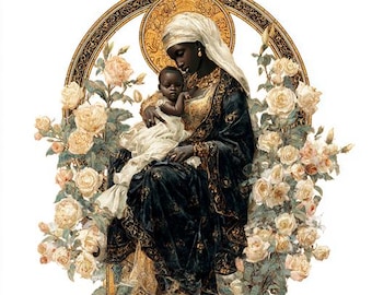 8 Black Madonna Clipart, African American Virgin Mary Watercolor Printable, PNG Files, Digital Download,Paper Craft, Junk Journals Scrapbook