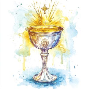 8 Clipart del Santo Calice Acquerello Clipart della Prima Comunione Battesimo Simbolo della Messa Cattolica Carta stampabile Artigianato Junk Journal PNG di alta qualità
