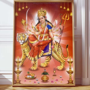 Durga Poster Vintage Hindu God Art Print Wall Art God Devotional Indian Instant Download Paint Traditional Hinduism Maa Home Decor Digital