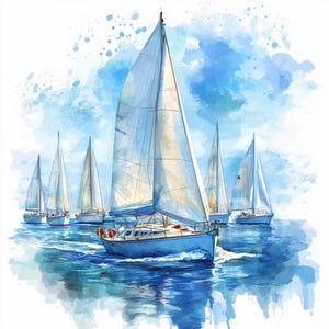 8 Aquarell Segelboot Regatta Clipart Segeln Clip Art Blau Nautical Printable Digital Download High Qulity PNGs Paper Crafts Junk Journals