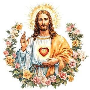 11 Watercolor Clipart Sacred Heart of Jesus Printable Jesus Floral Clipart High Quality PNGs Paper Craft Junk Journals Card Making Mix Media