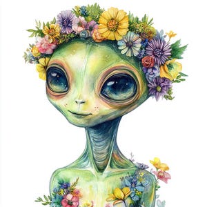 8 süße Floral Alien Mädchen Clipart Clip Art Aquarell druckbare Fantasy Clipart hochwertige PNGs digitaler Download Papier Handwerk Junk Journal