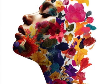 8 Floral Woman Face Clipart, Black Girl Profile Watercolor Printable High Quality PNGs Digital Download Paper Crafts Junk Journals Scrapbook
