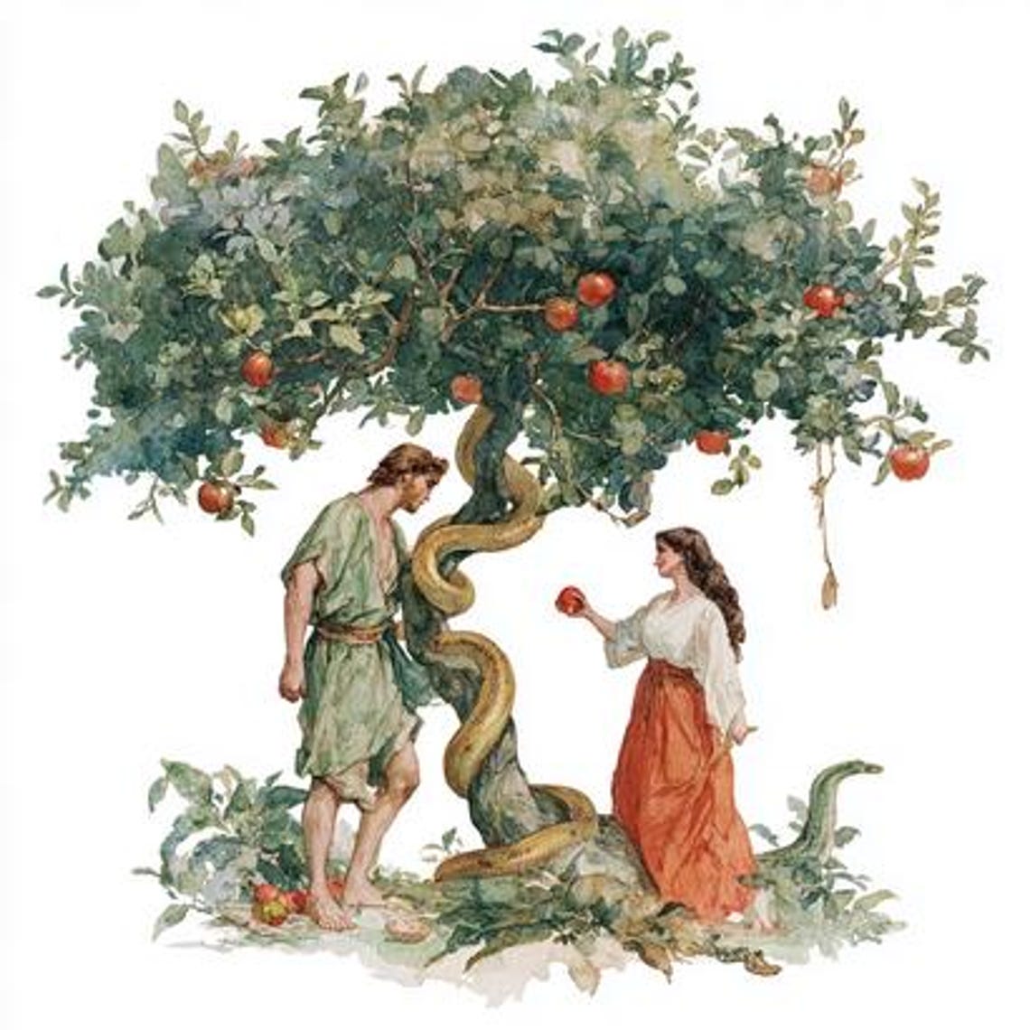 8 Adam and Eve Clipart in the Garden of Eden Watercolor Printable, Old ...