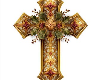 10 świątecznych krzyżyków, chrześcijańskich złotych ozdób, plików PNG, akwareli do druku, tworzenia kartek do dziennika, tworzenia zaproszeń, naklejek