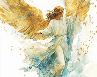 7 Fantasy Angel Clipart Flying Cherub Watercolor Guardian Illustration Digital High Quality PNGs Paper Crafts Junk Journal Commercial Use