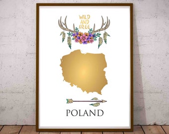 Poland Map of Poland Art in Boho Style Polish Map Poland Wall Art Poland Gift Poland Map Art Print Poland Art Poland Poster Poland Decor