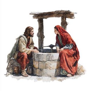 8 Bible Story Clipart Jesus Speaking to Woman at the Well, John 4:22 Printable Watercolor Digital Download Junk Journals Paper Crafting Art