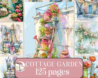 Cottage Garden Junk Journal Pages, Vibrant Colors, Gardening Digital, Scrapbook Paper Printable, Clipart Spring Ephemera, Vintage Botany Kit