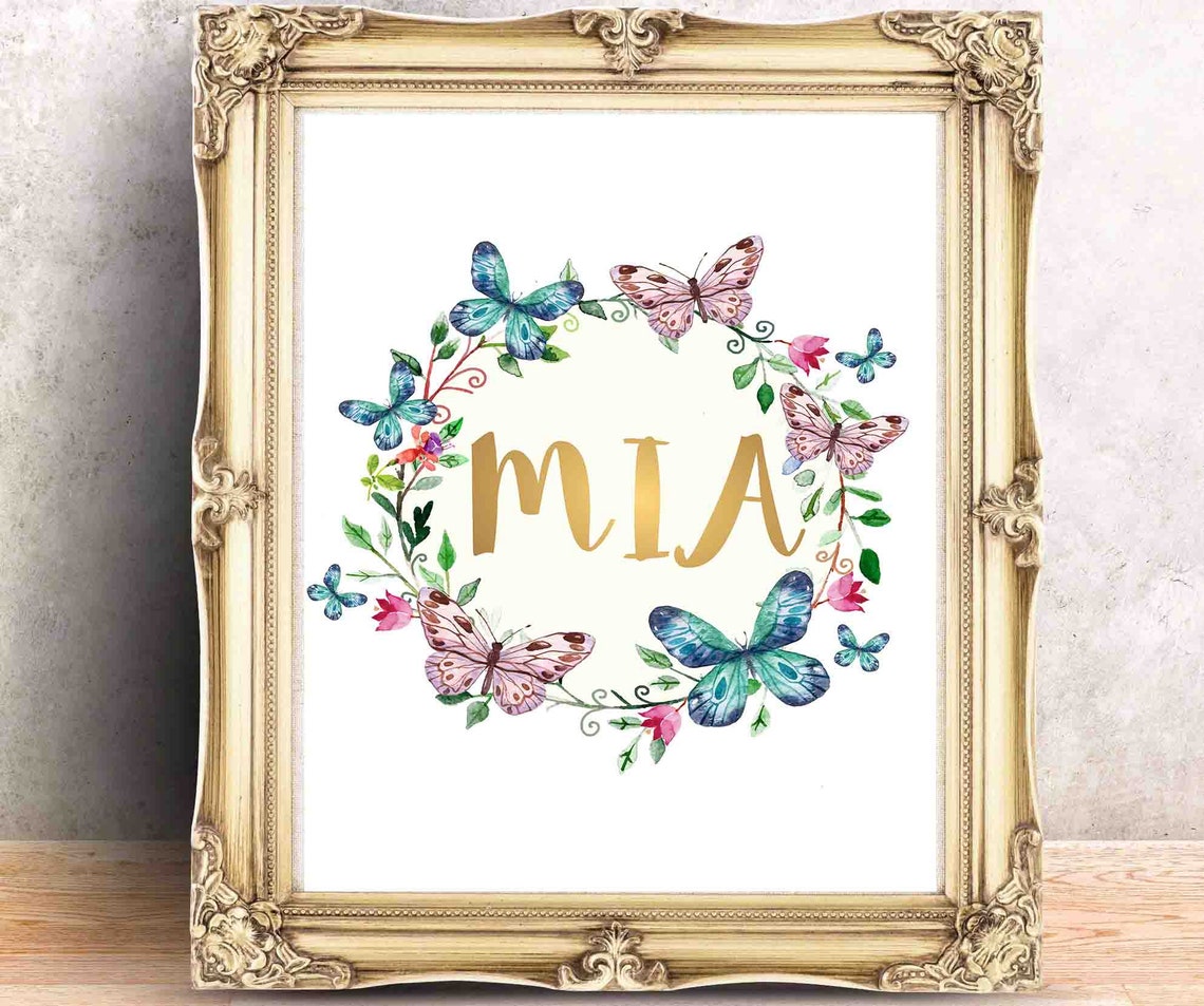 Mia Name Print Mia Name Birthday Mia Nursery Wall Art Wreath | Etsy